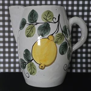 Vintage Tuscany Hand Painted Lemon Potery Pitcher Made In Italy